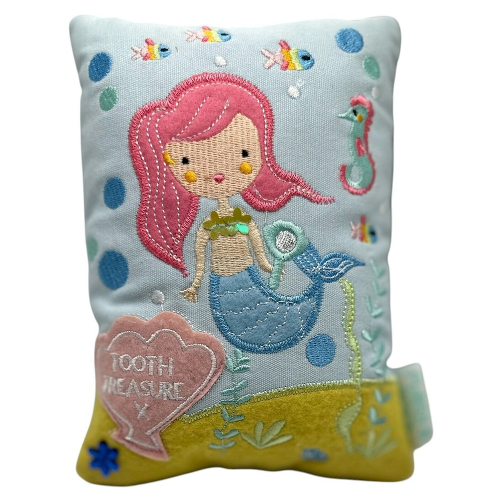 Tooth Fairy MERMAID Pillow GIRLS Tooth Pouch Floss & Rock Blue Pink NWT NEW
